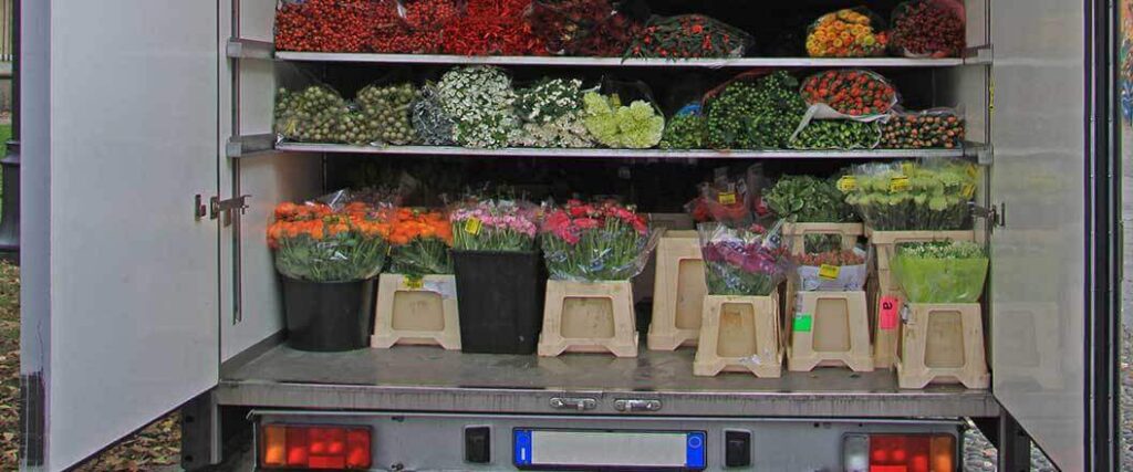 Flowers being transported inside of a reefer drayage truck