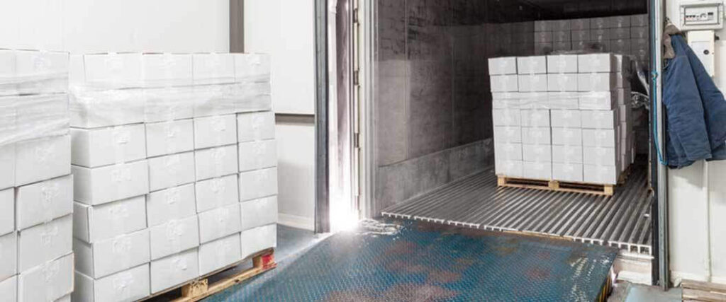 Palletized perishable goods that have been loaded into a reefer trailer