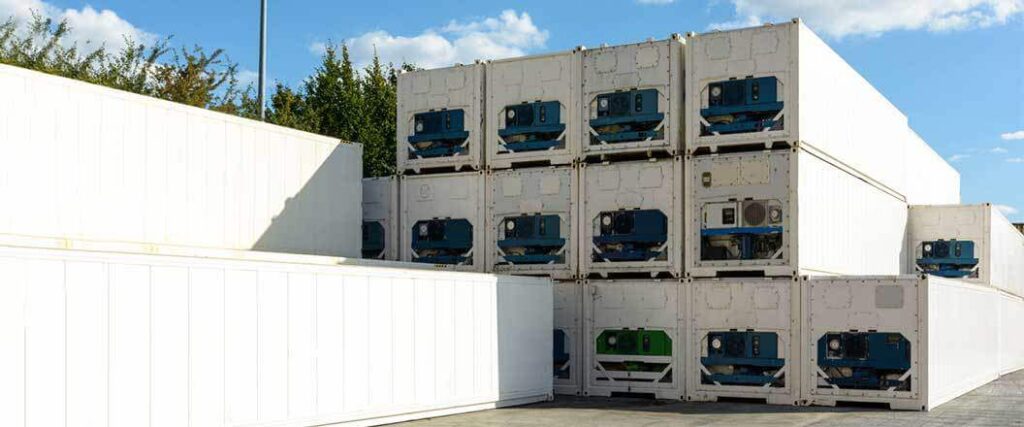 International temperature controlled shipping uses refrigerated stacked freight containers